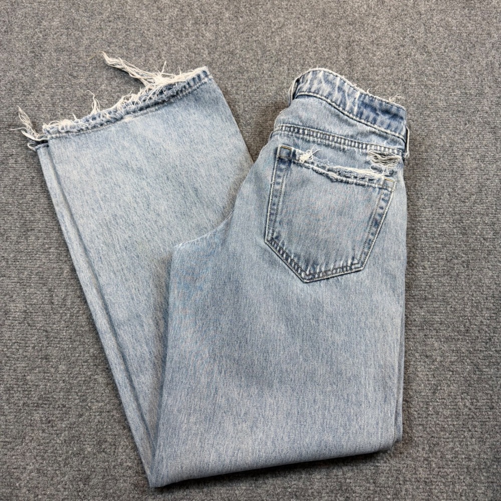Hollister Low-Rise Baggy Jeans Light Wash Distressed Raw Hem W24 00R